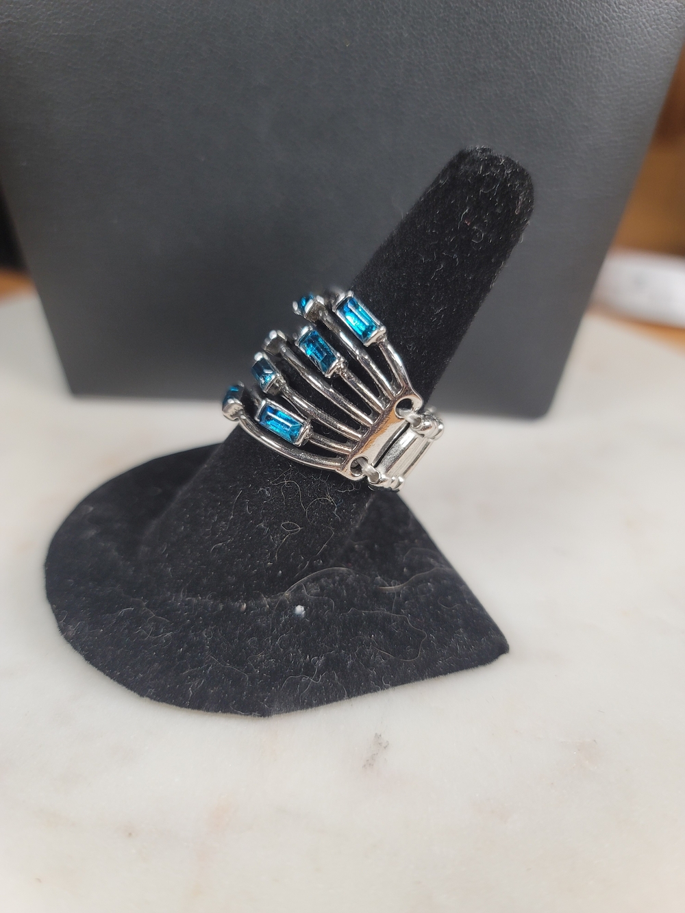 paparazzi Silver Multi-Row Ring with Blue Stones - Picture 2 of 2
